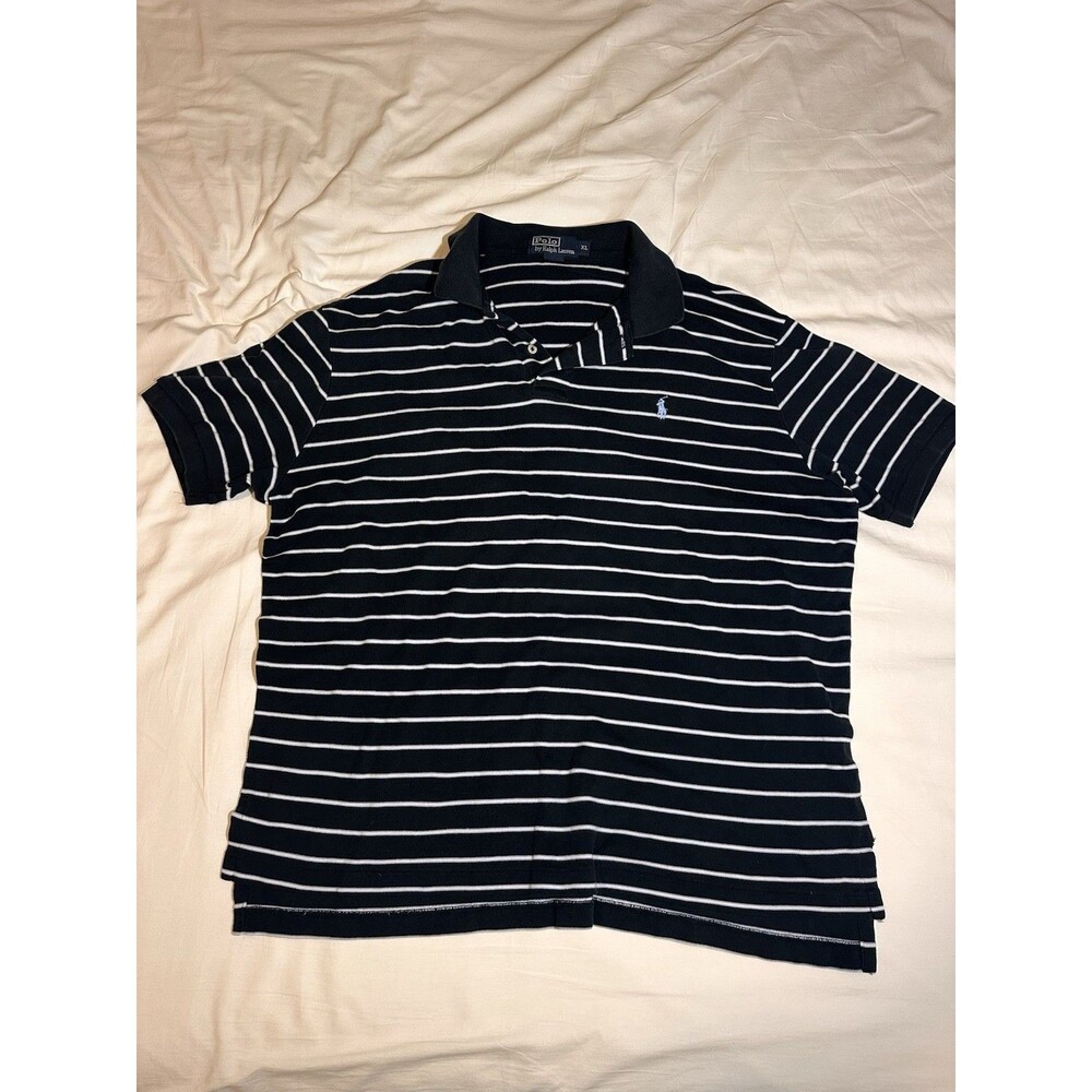 Polo Ralph Lauren Men’s XL Black White Striped Polo Shirt Short Sleeve
